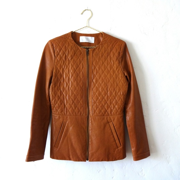 Thakoon Addition Cognac Quilted Leather Jacket